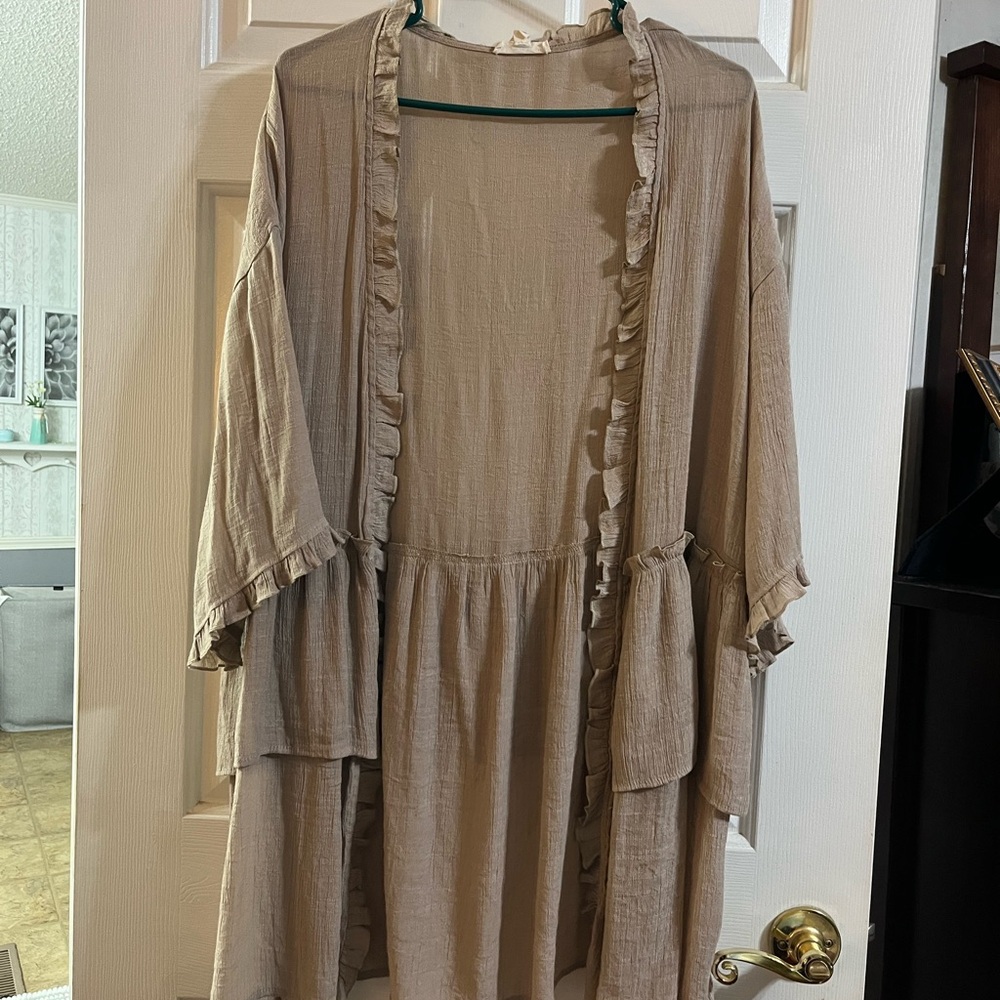 Easel Tan Ruffle Cardigan